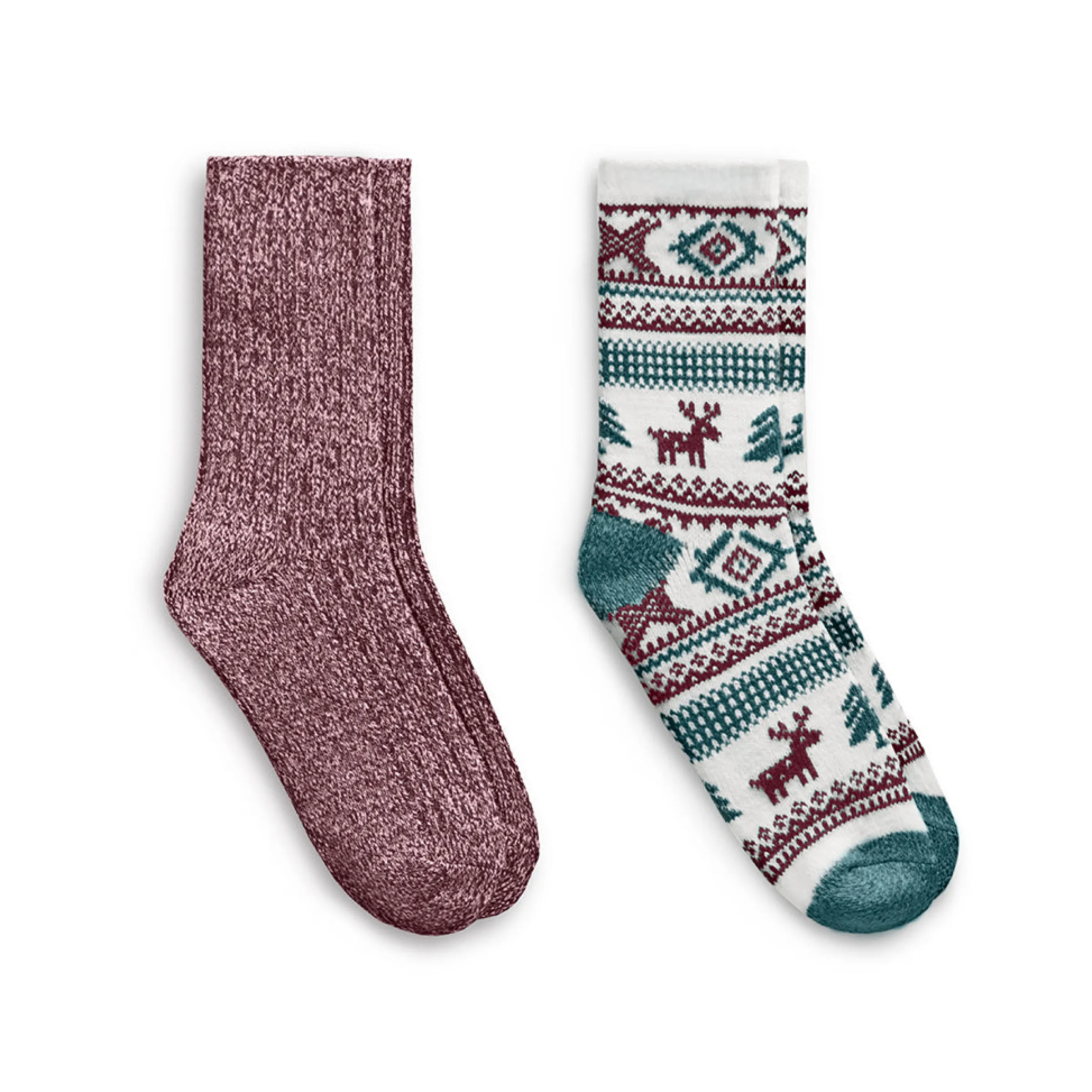 Hot Allover Reindeer/Twist Rib Crew Sock 2 Pack Women Socks|Women's Accessories