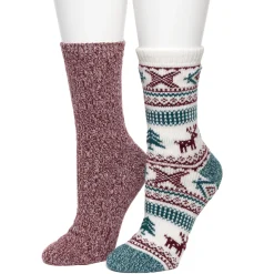 Hot Allover Reindeer/Twist Rib Crew Sock 2 Pack Women Socks|Women's Accessories