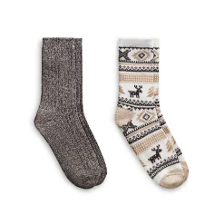 Hot Allover Reindeer/Twist Rib Crew Sock 2 Pack Women Socks|Women's Accessories