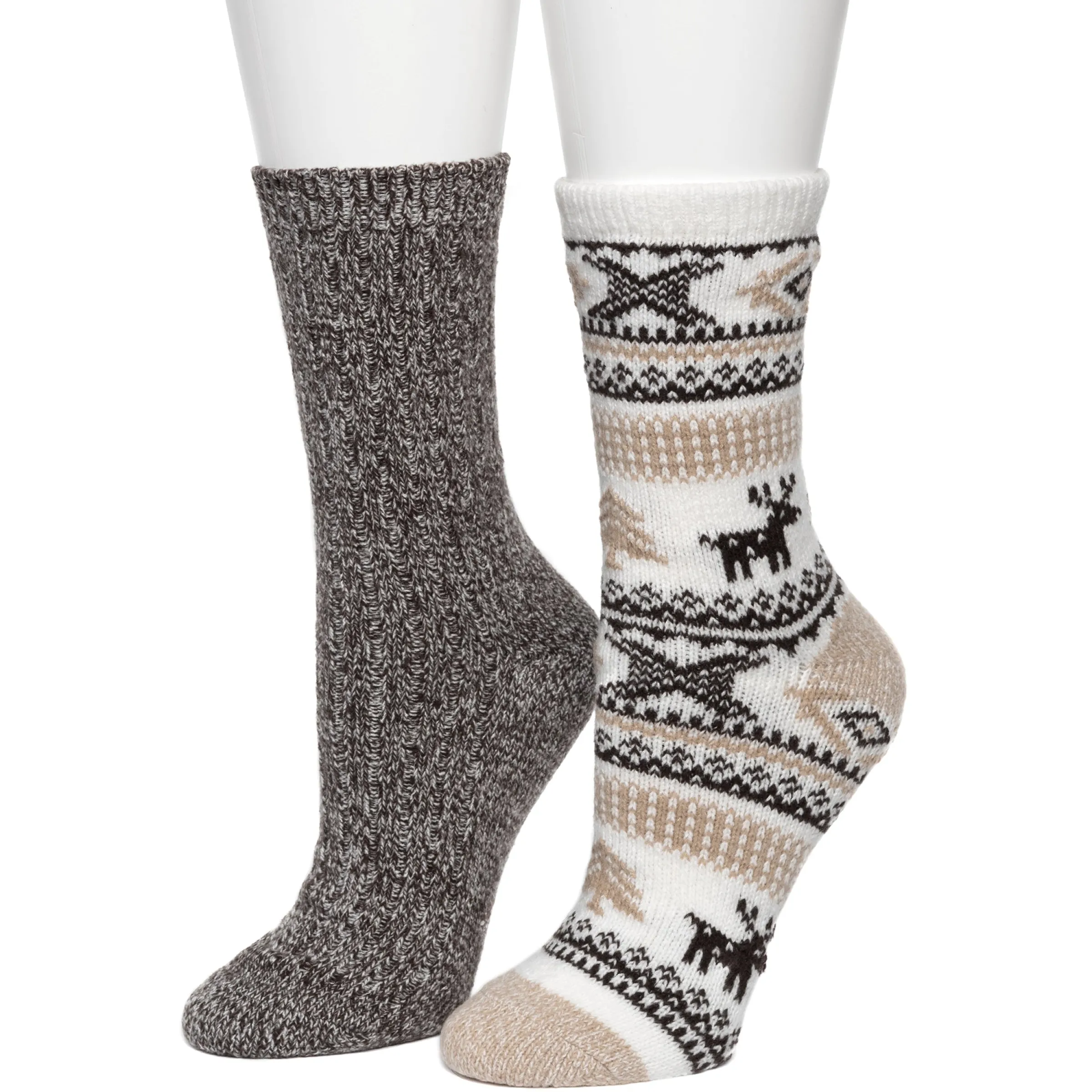 Hot Allover Reindeer/Twist Rib Crew Sock 2 Pack Women Socks|Women's Accessories