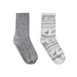 Hot Allover Reindeer/Twist Rib Crew Sock 2 Pack Women Socks|Women's Accessories