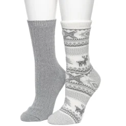 Hot Allover Reindeer/Twist Rib Crew Sock 2 Pack Women Socks|Women's Accessories