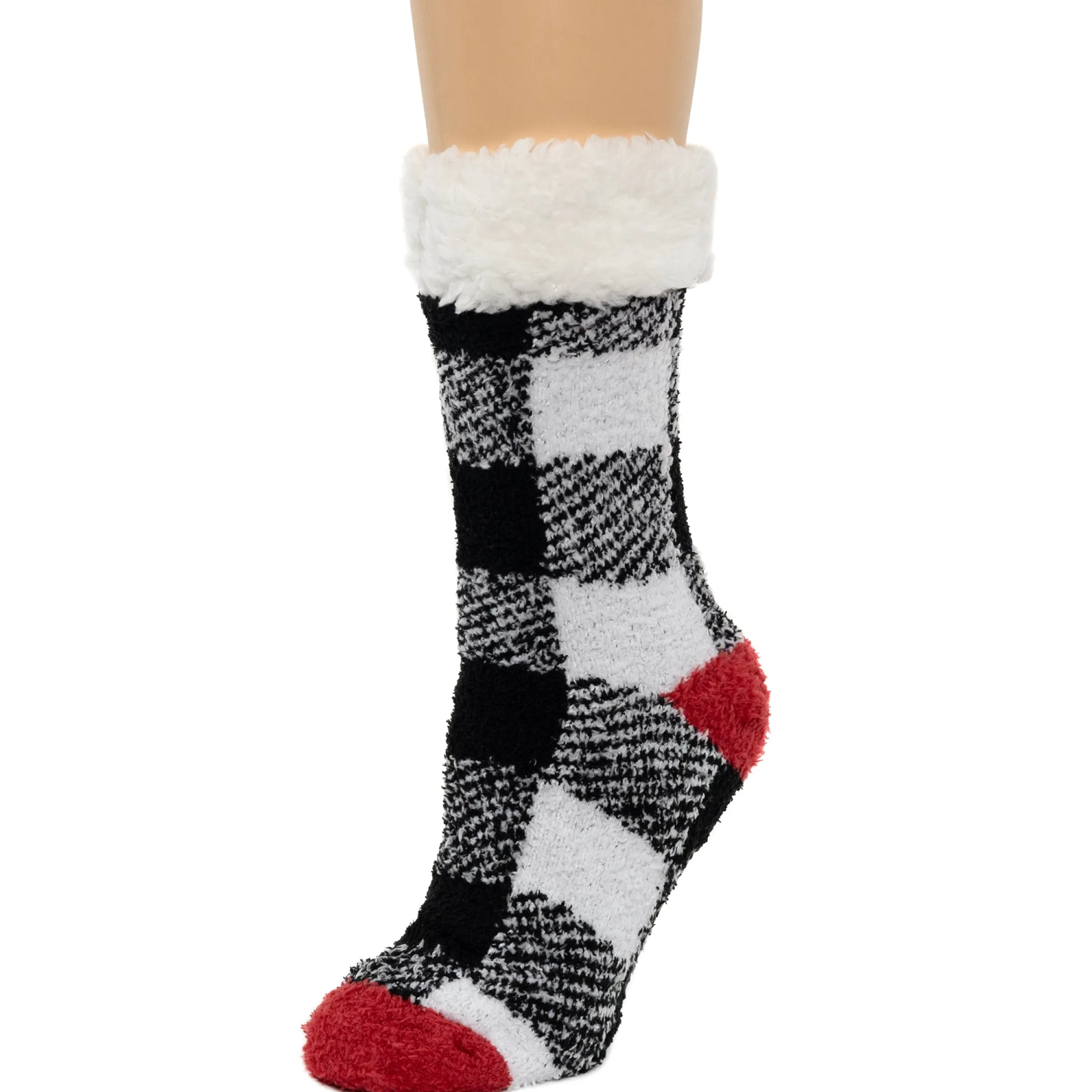 Hot Buffalo Check Pop Heel-Toe Faux Shearling Lined Lounge Crew Sock Women Socks|Women's Accessories