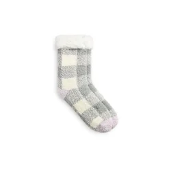 Hot Buffalo Check Pop Heel-Toe Faux Shearling Lined Lounge Crew Sock Women Socks|Women's Accessories