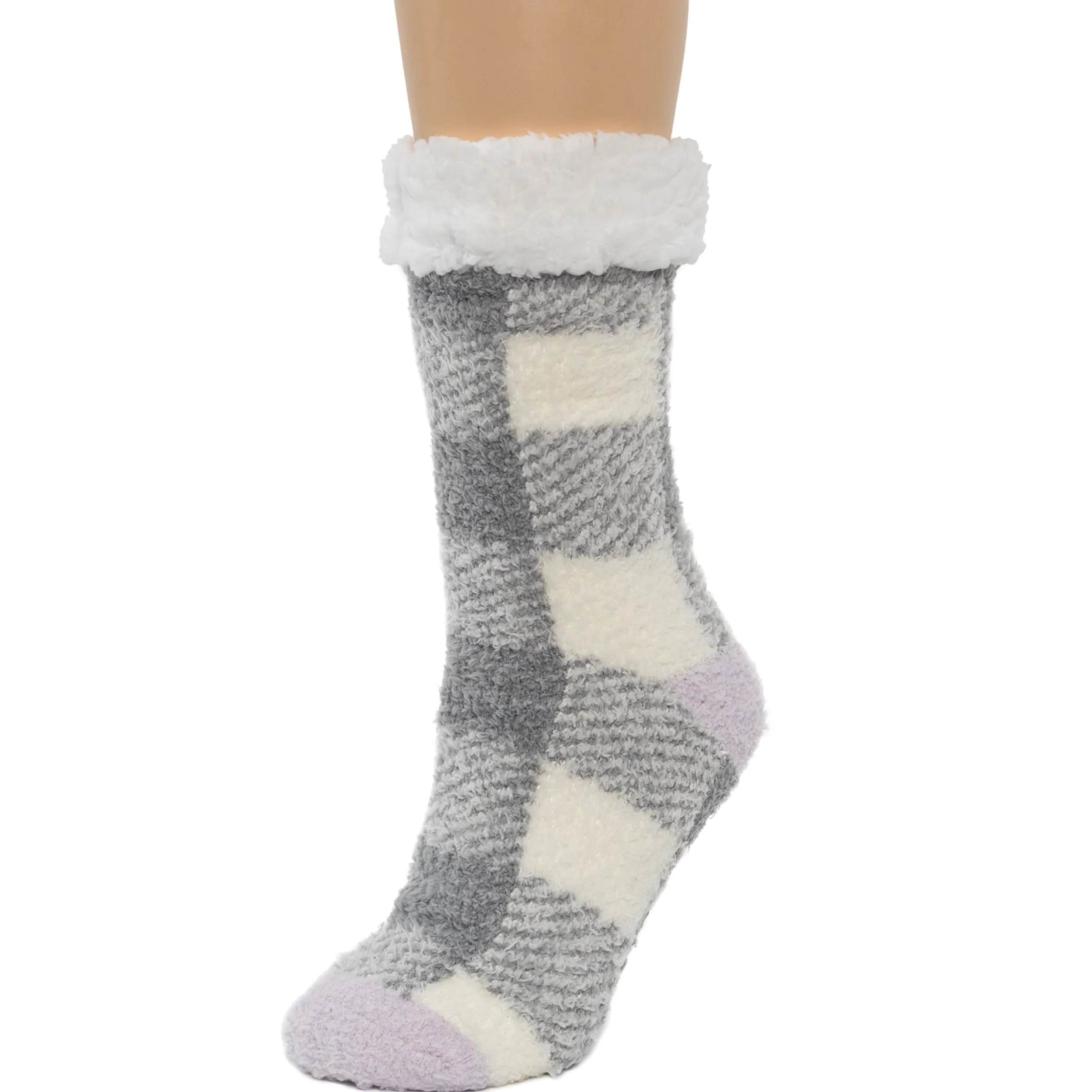 Hot Buffalo Check Pop Heel-Toe Faux Shearling Lined Lounge Crew Sock Women Socks|Women's Accessories