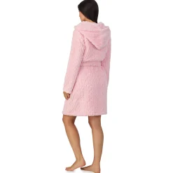 New Cable Jacquard Sherpa Wrap Robe with Hood Women Sleepwear|Long Sleeves