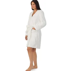 New Cable Jacquard Sherpa Wrap Robe with Hood Women Sleepwear|Long Sleeves