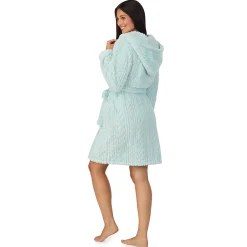New Cable Jacquard Sherpa Wrap Robe with Hood Women Sleepwear|Long Sleeves