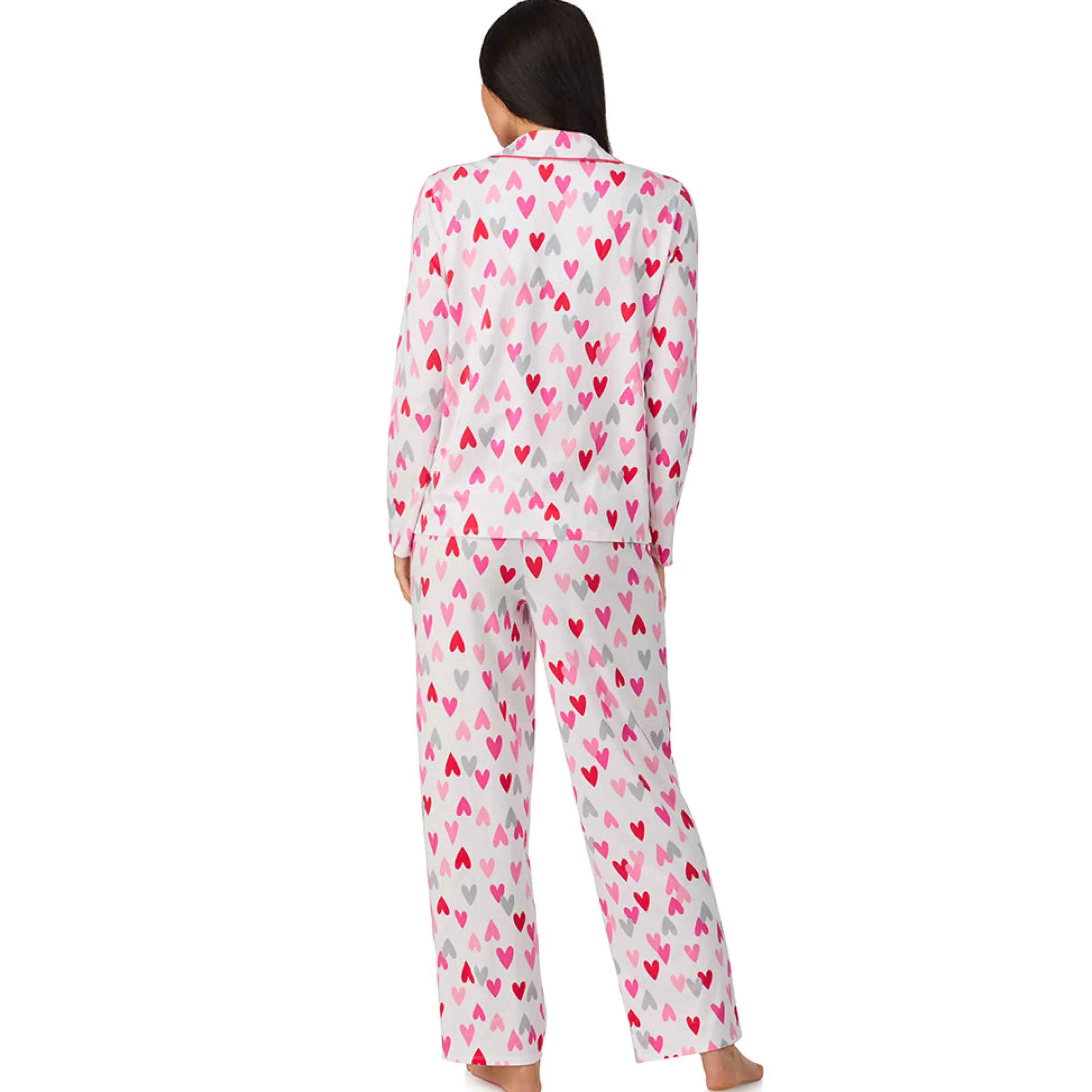 Cotton Rich Long Sleeve Notch Collar Top with Long Pant Pajama Set Women Sleepwear|Long Sleeves