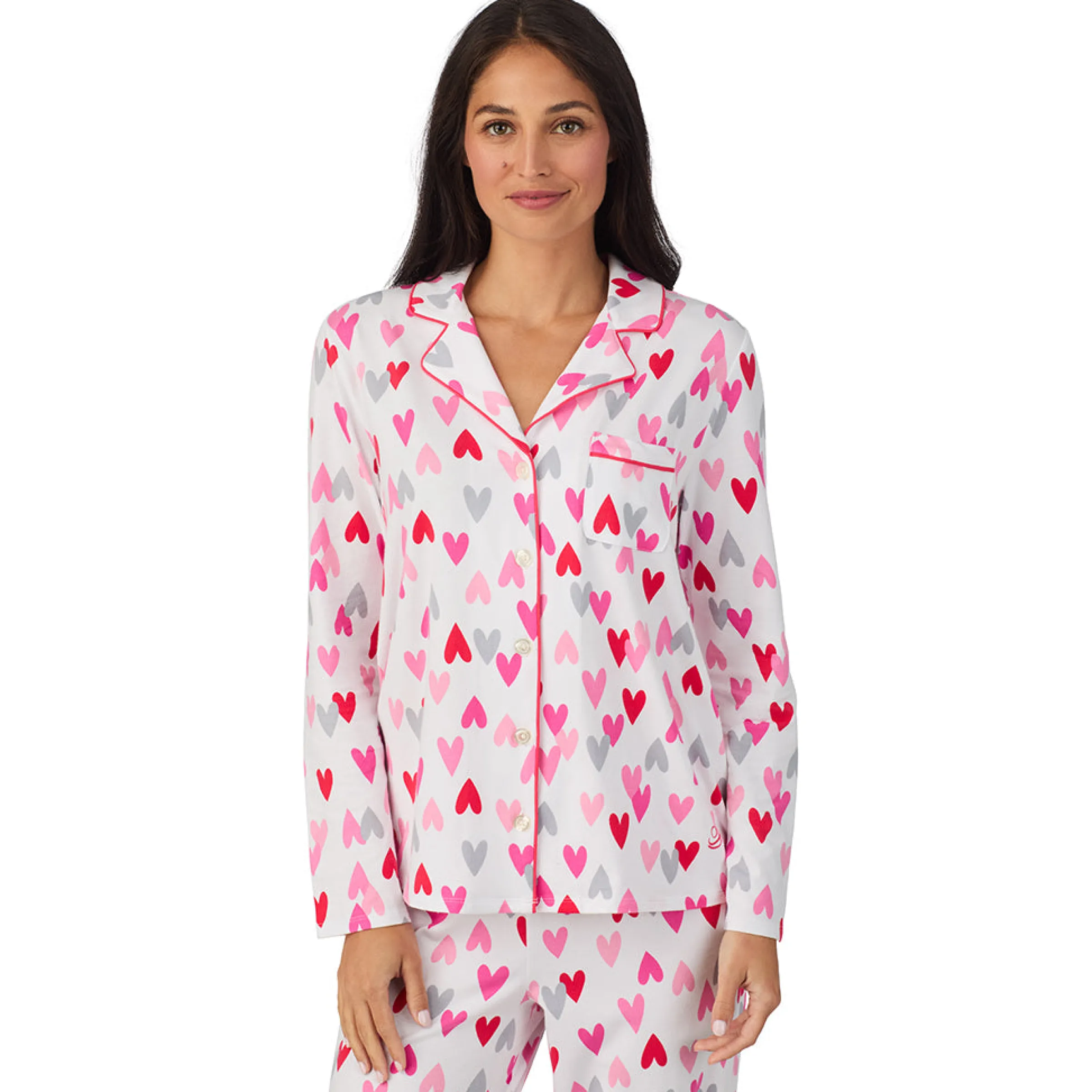 Cotton Rich Long Sleeve Notch Collar Top with Long Pant Pajama Set Women Sleepwear|Long Sleeves