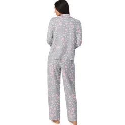 Cotton Rich Long Sleeve Notch Collar Top with Long Pant Pajama Set Women Sleepwear|Long Sleeves