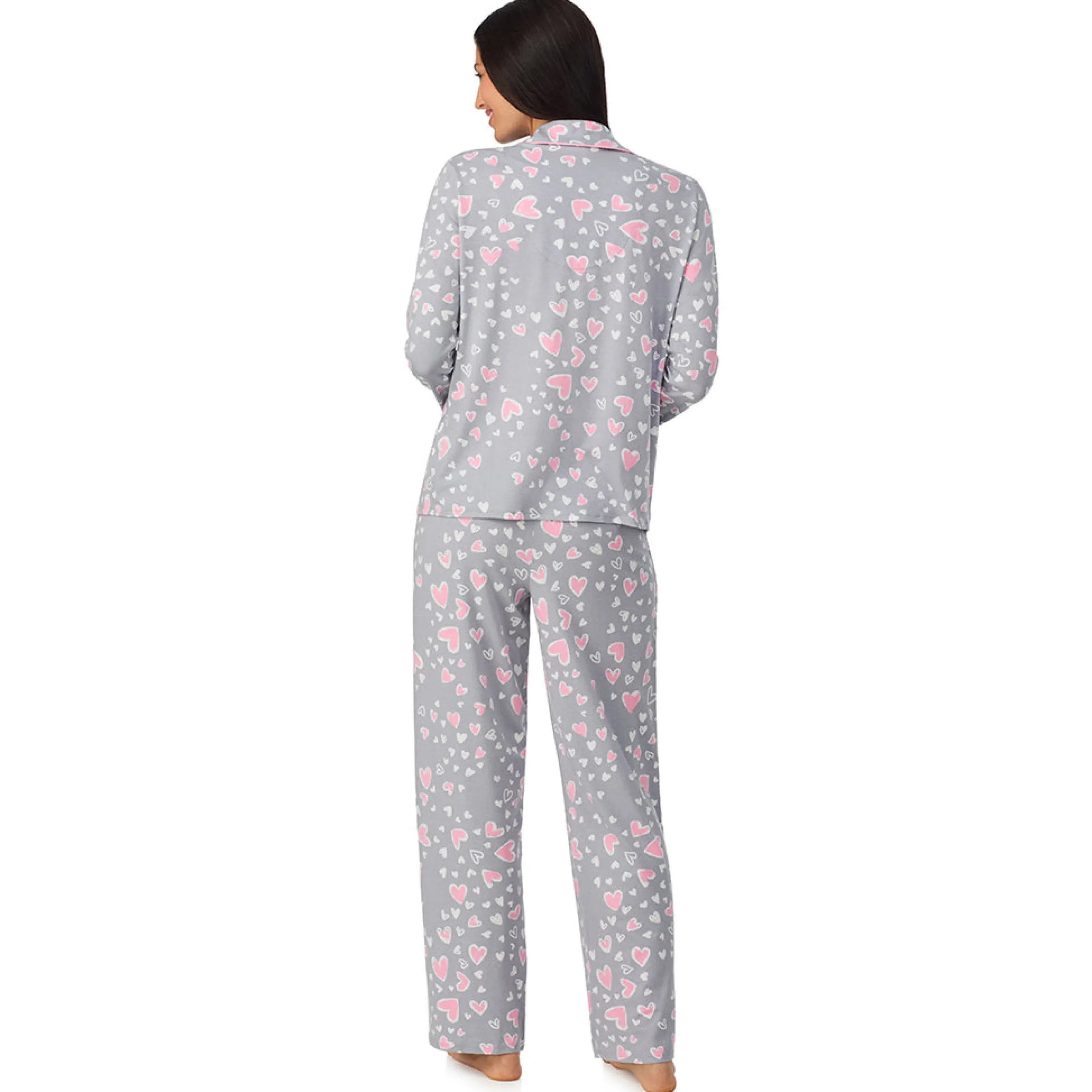 Cotton Rich Long Sleeve Notch Collar Top with Long Pant Pajama Set Women Sleepwear|Long Sleeves