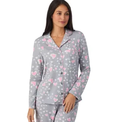 Cotton Rich Long Sleeve Notch Collar Top with Long Pant Pajama Set Women Sleepwear|Long Sleeves