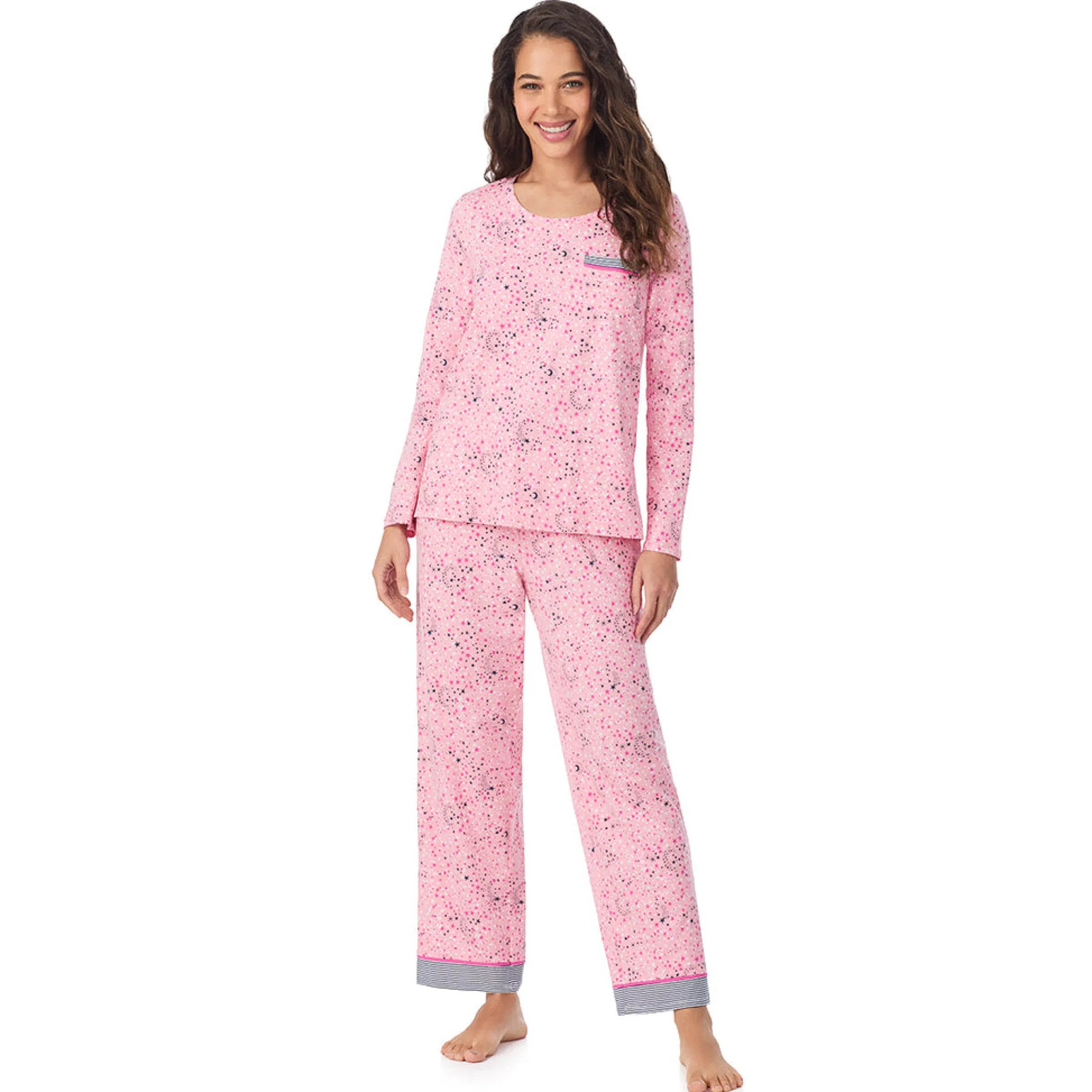 Outlet Cotton Rich Long Sleeve Top with Pant Pajama Set Women Sleepwear|Long Sleeves