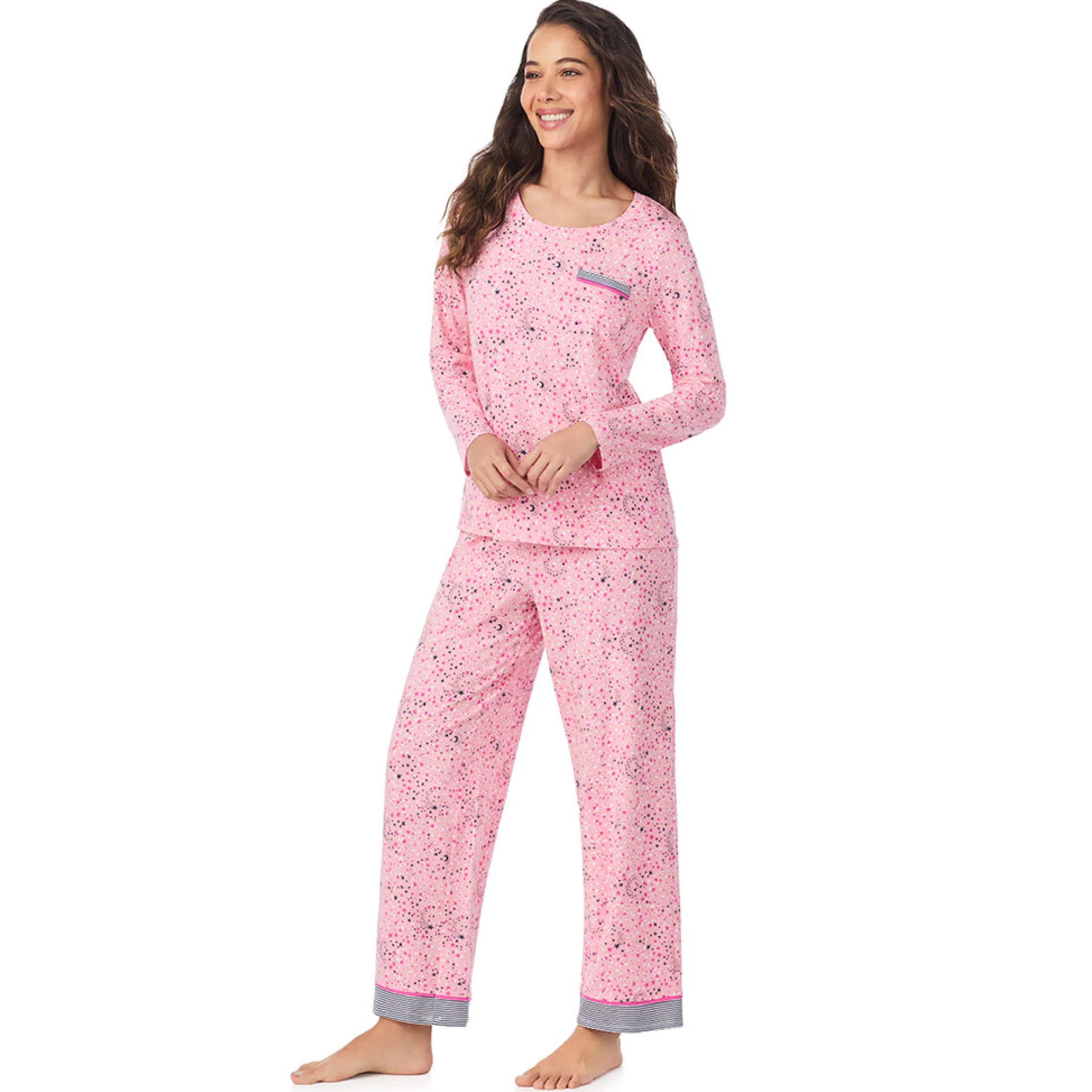 Outlet Cotton Rich Long Sleeve Top with Pant Pajama Set Women Sleepwear|Long Sleeves