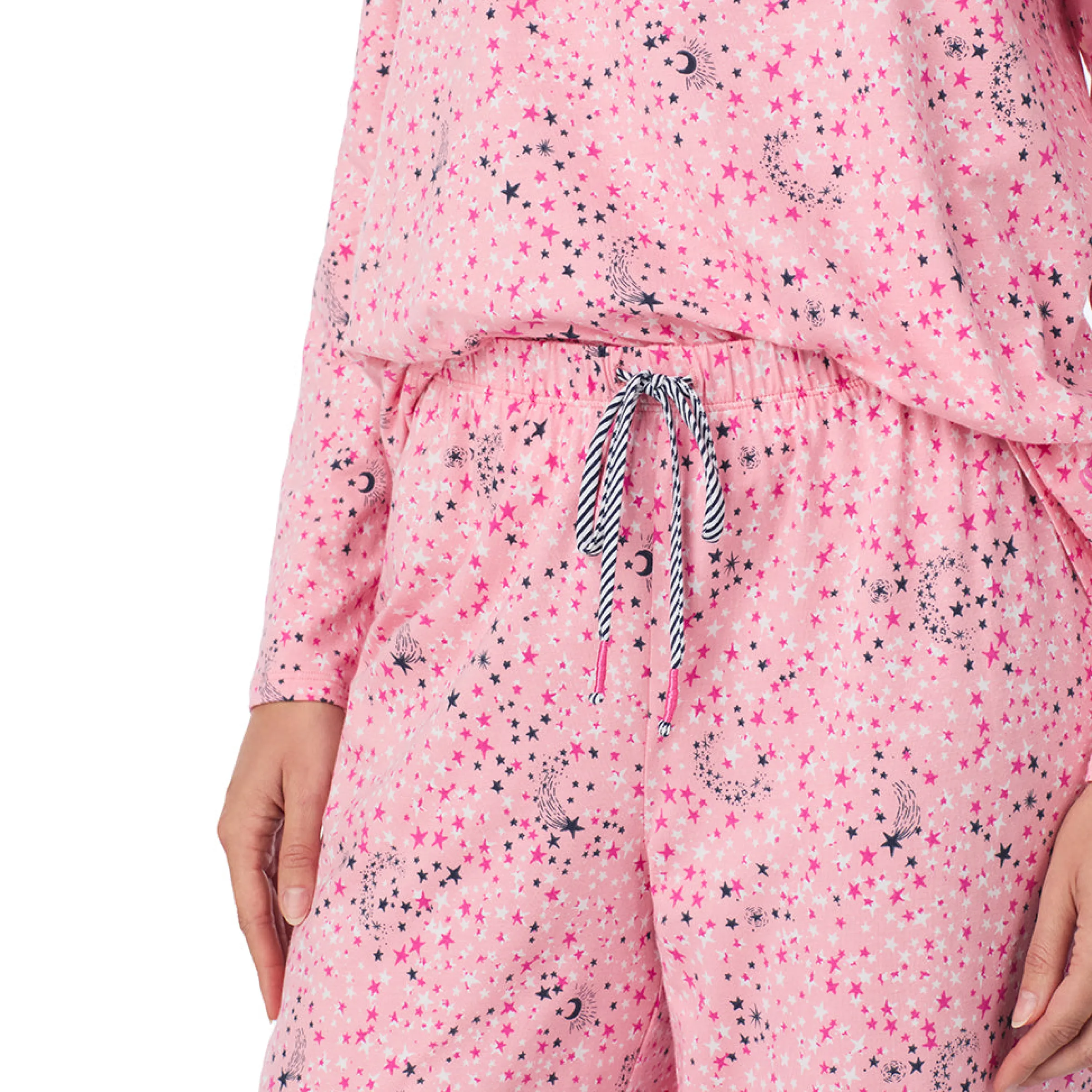 Outlet Cotton Rich Long Sleeve Top with Pant Pajama Set Women Sleepwear|Long Sleeves