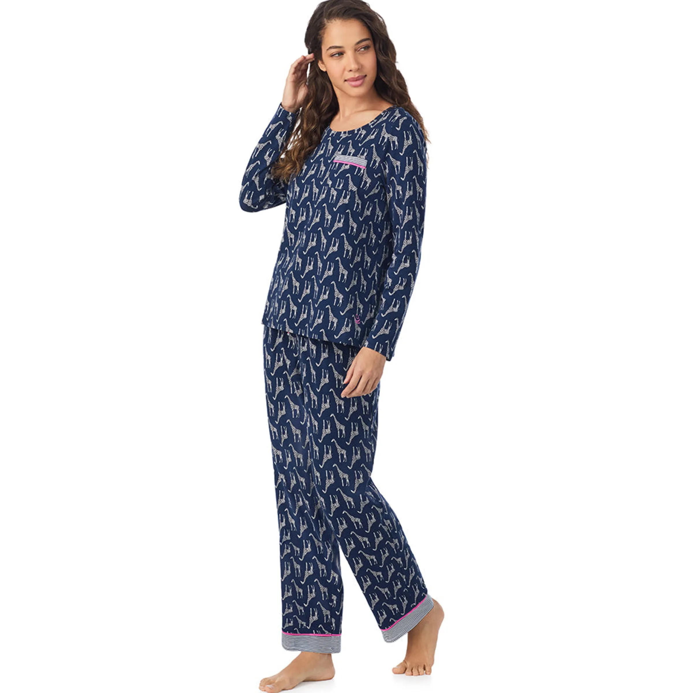 Outlet Cotton Rich Long Sleeve Top with Pant Pajama Set Women Sleepwear|Long Sleeves