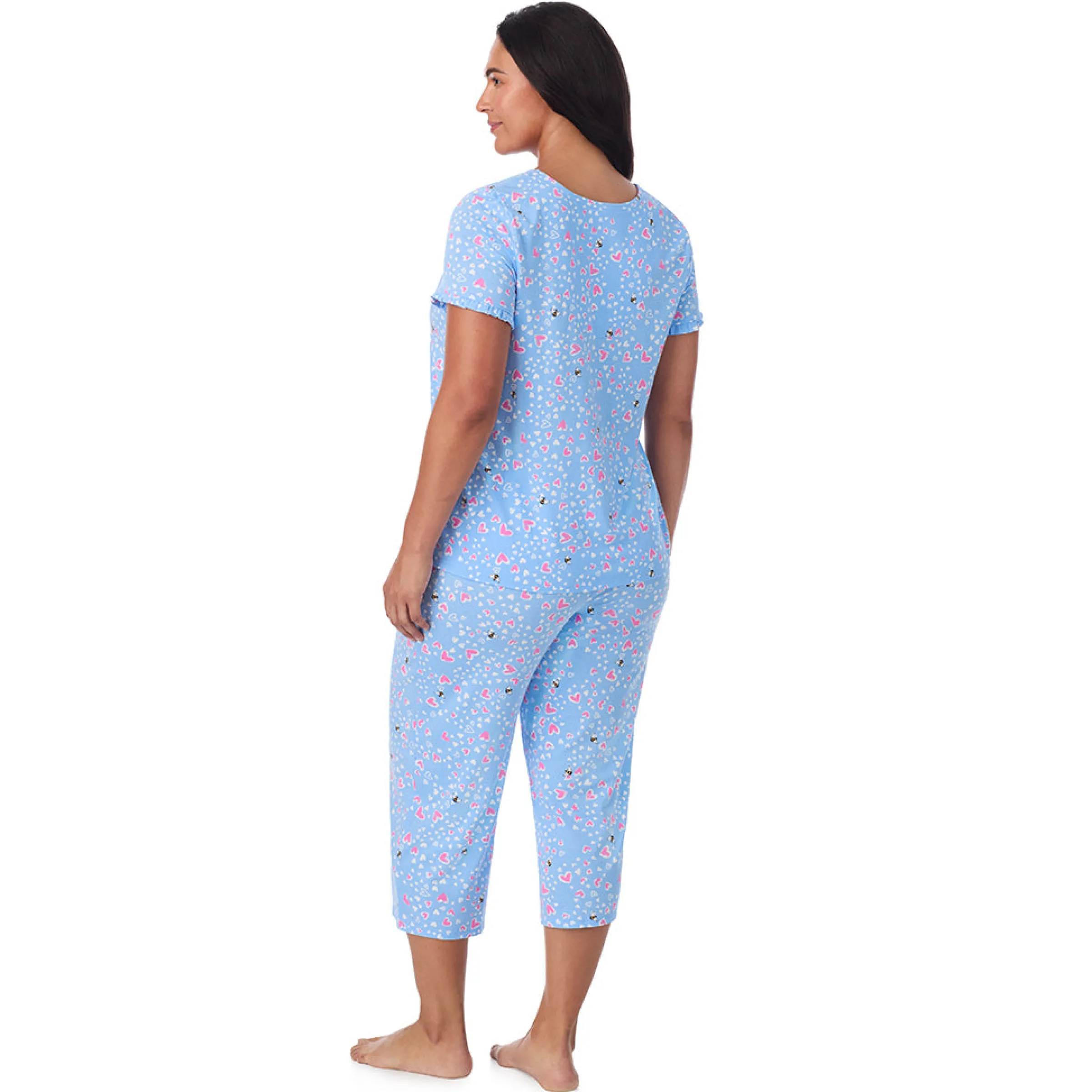 Sale Cotton Rich Ruffled Short Sleeve Top with Pant Pajama Set PLUS Women Sleepwear|Plus Size