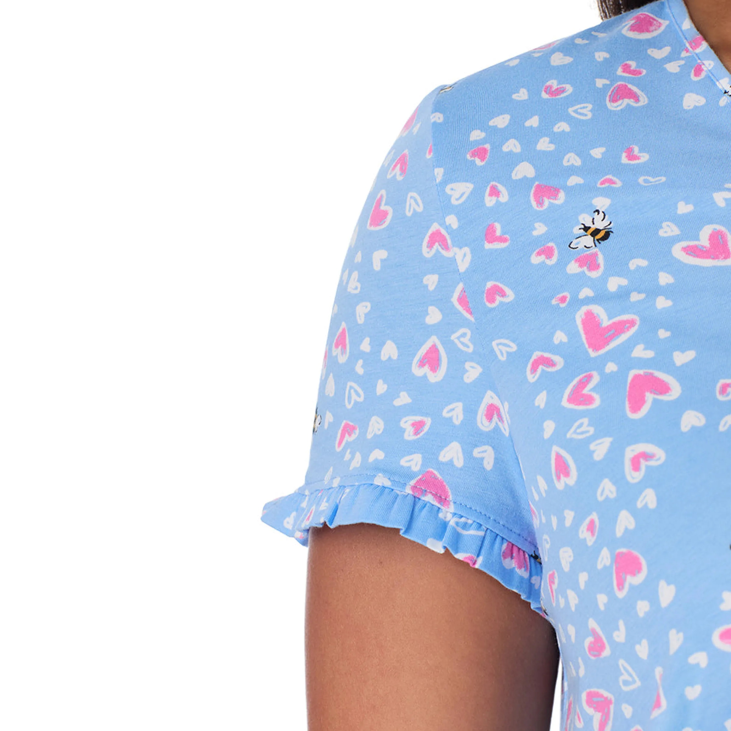 Sale Cotton Rich Ruffled Short Sleeve Top with Pant Pajama Set PLUS Women Sleepwear|Plus Size