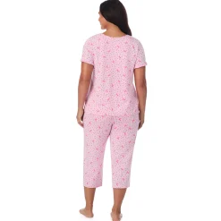 Sale Cotton Rich Ruffled Short Sleeve Top with Pant Pajama Set PLUS Women Sleepwear|Plus Size