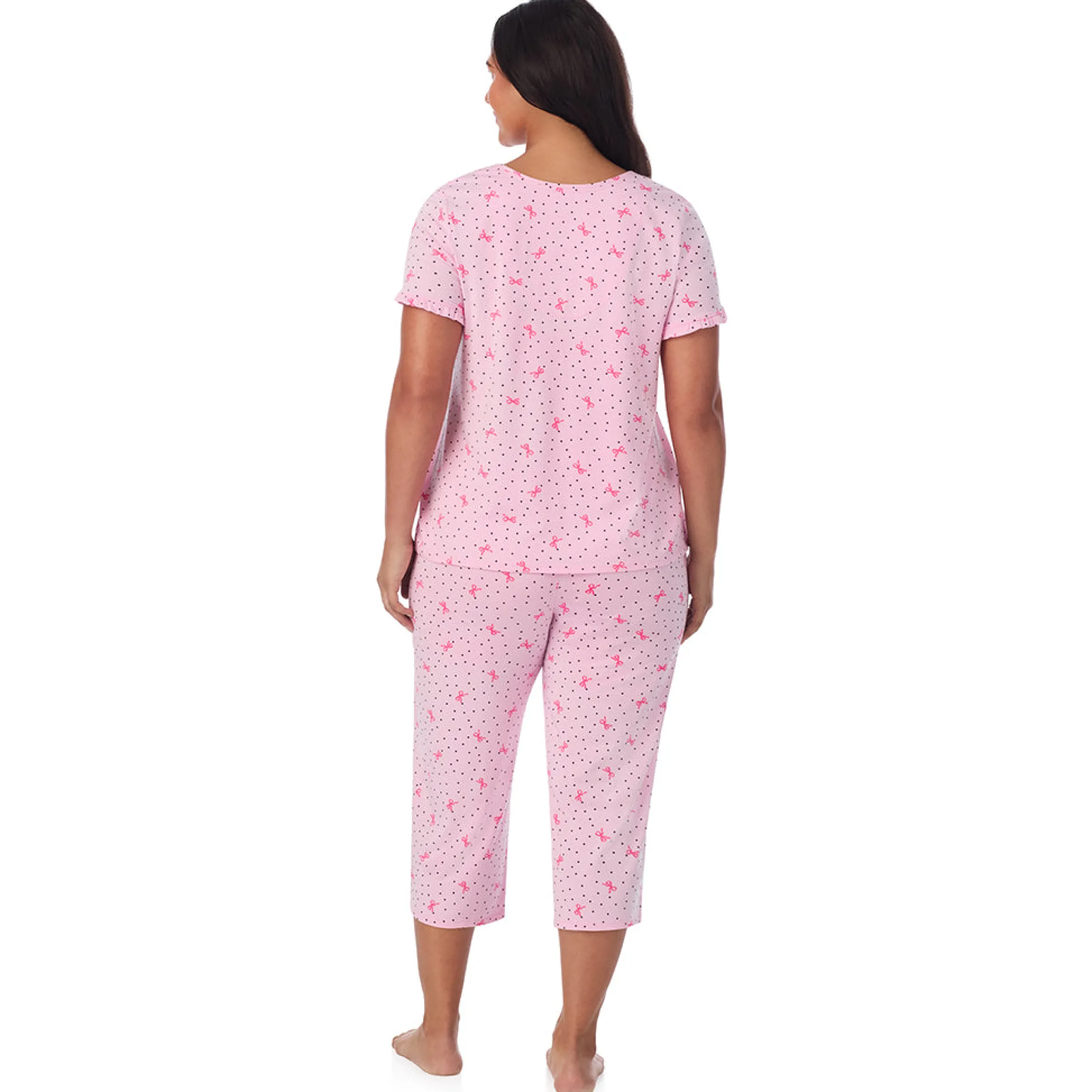 Sale Cotton Rich Ruffled Short Sleeve Top with Pant Pajama Set PLUS Women Sleepwear|Plus Size