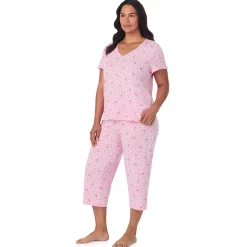 Sale Cotton Rich Ruffled Short Sleeve Top with Pant Pajama Set PLUS Women Sleepwear|Plus Size