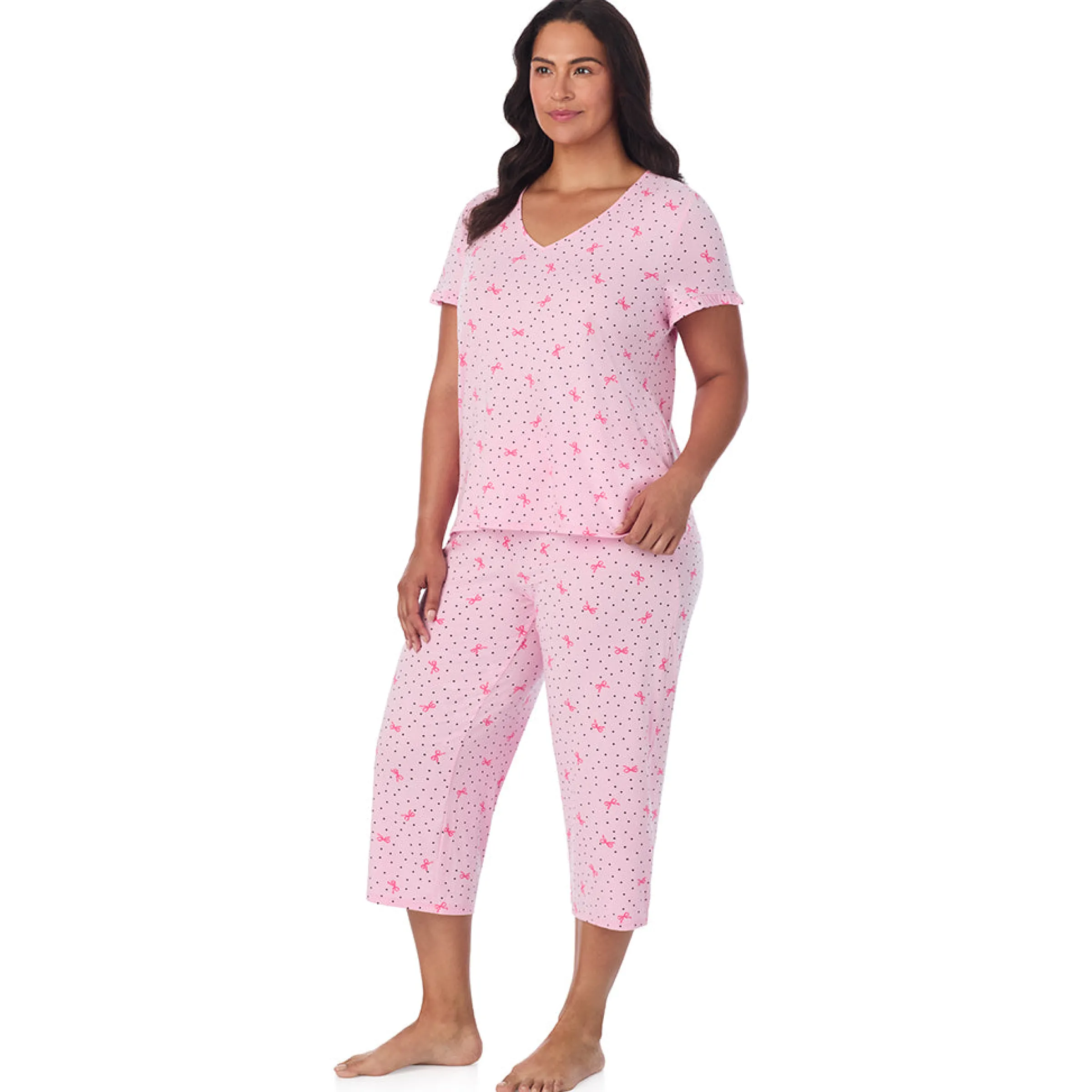 Sale Cotton Rich Ruffled Short Sleeve Top with Pant Pajama Set PLUS Women Sleepwear|Plus Size