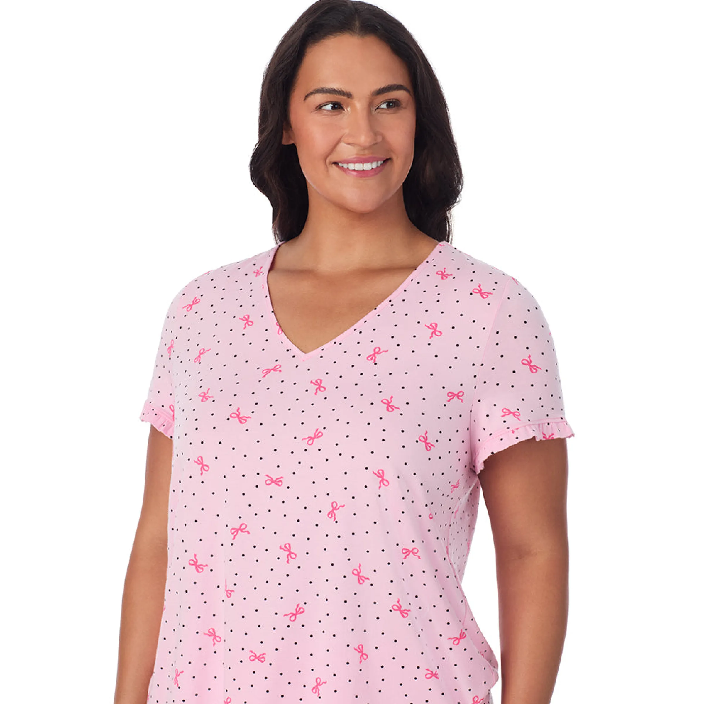 Sale Cotton Rich Ruffled Short Sleeve Top with Pant Pajama Set PLUS Women Sleepwear|Plus Size