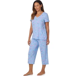 Cotton Rich Ruffled Short Sleeve Top with Pant Pajama Set Women Sleepwear
