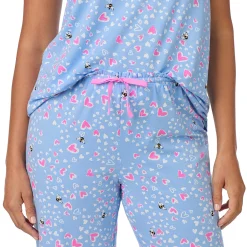 Cotton Rich Ruffled Short Sleeve Top with Pant Pajama Set Women Sleepwear
