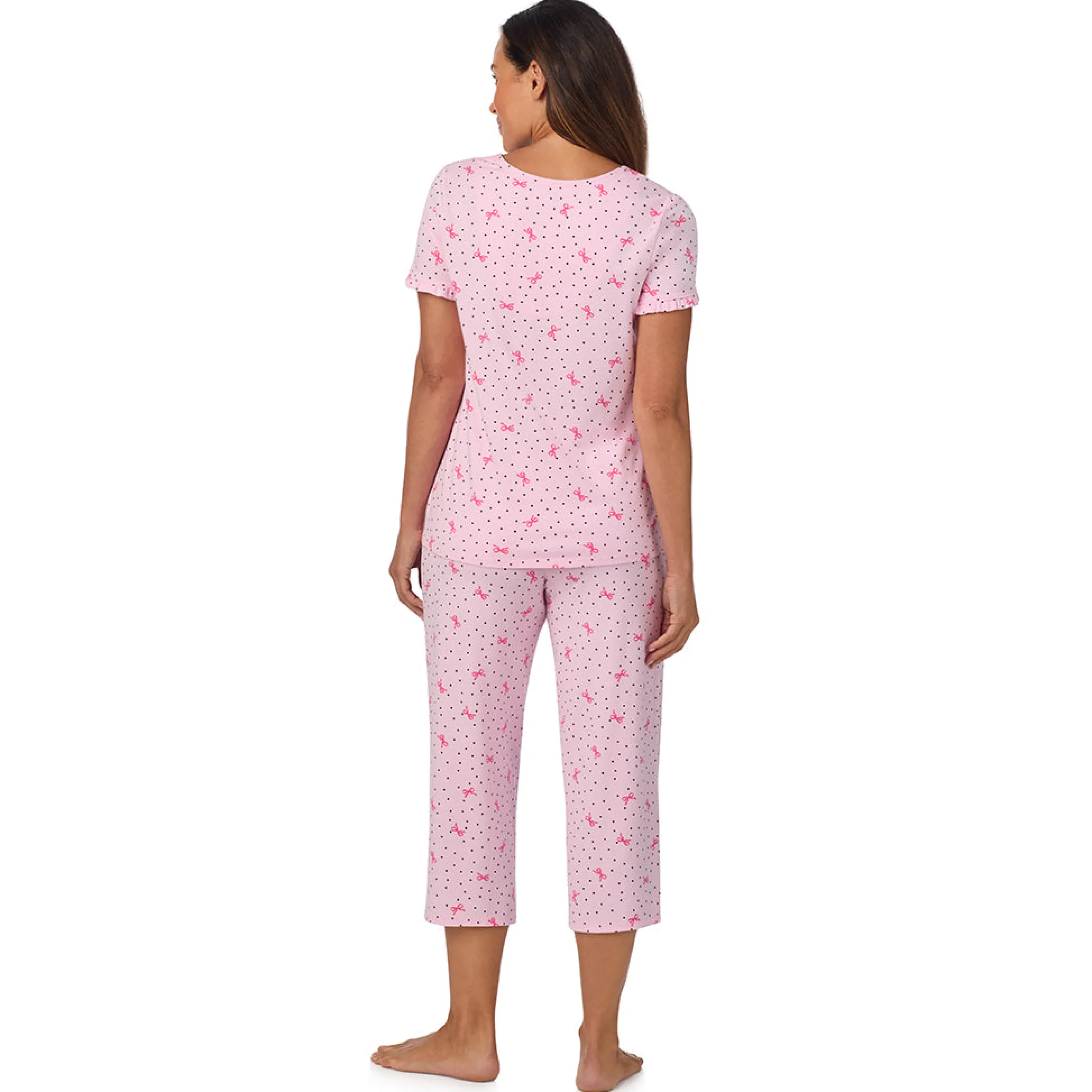 Cotton Rich Ruffled Short Sleeve Top with Pant Pajama Set Women Sleepwear