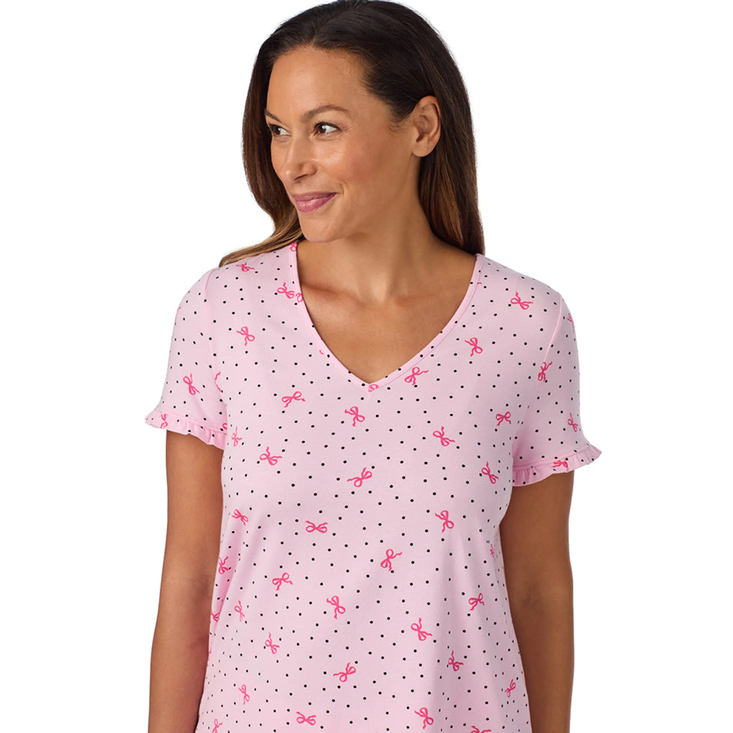 Cotton Rich Ruffled Short Sleeve Top with Pant Pajama Set Women Sleepwear