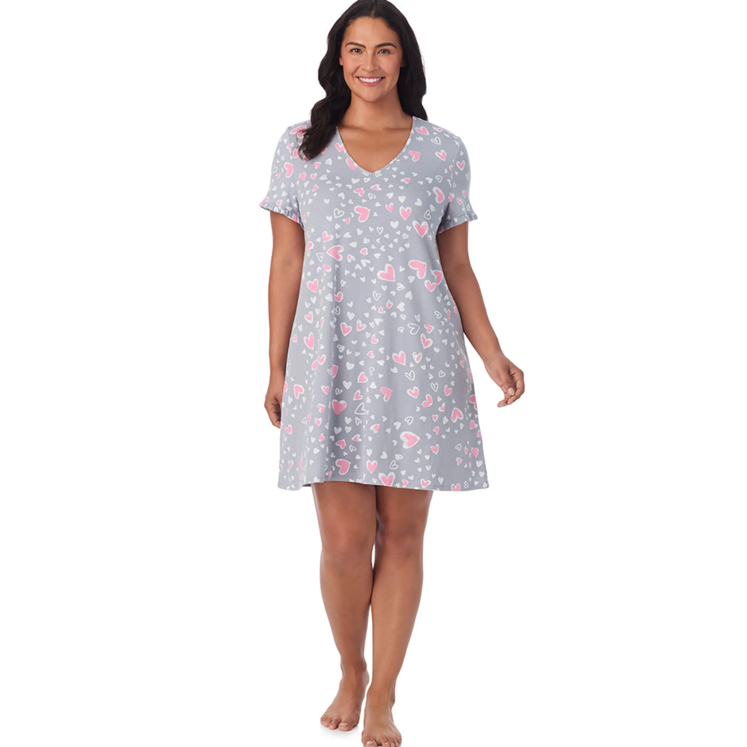Cotton Rich Ruffled Short Sleeve Sleepshirt PLUS Women Sleepwear|Plus Size