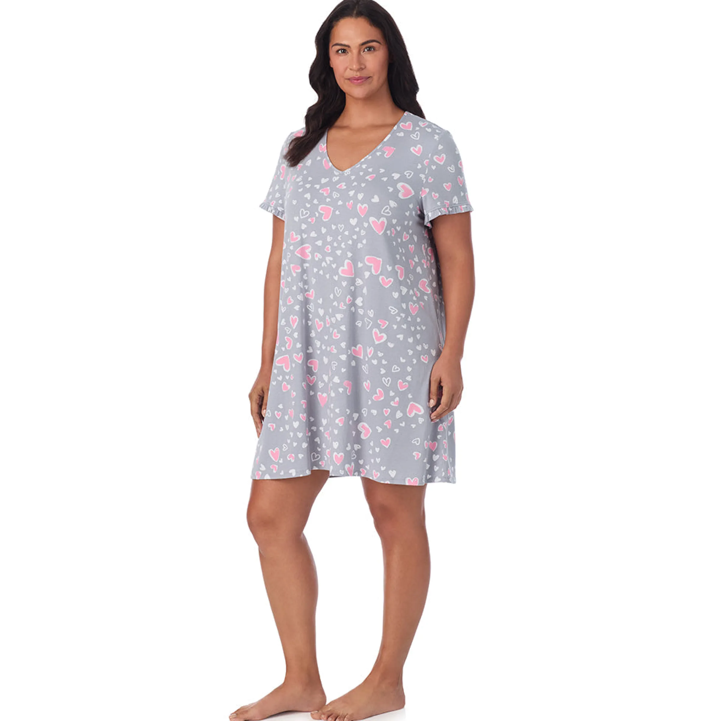 Cotton Rich Ruffled Short Sleeve Sleepshirt PLUS Women Sleepwear|Plus Size