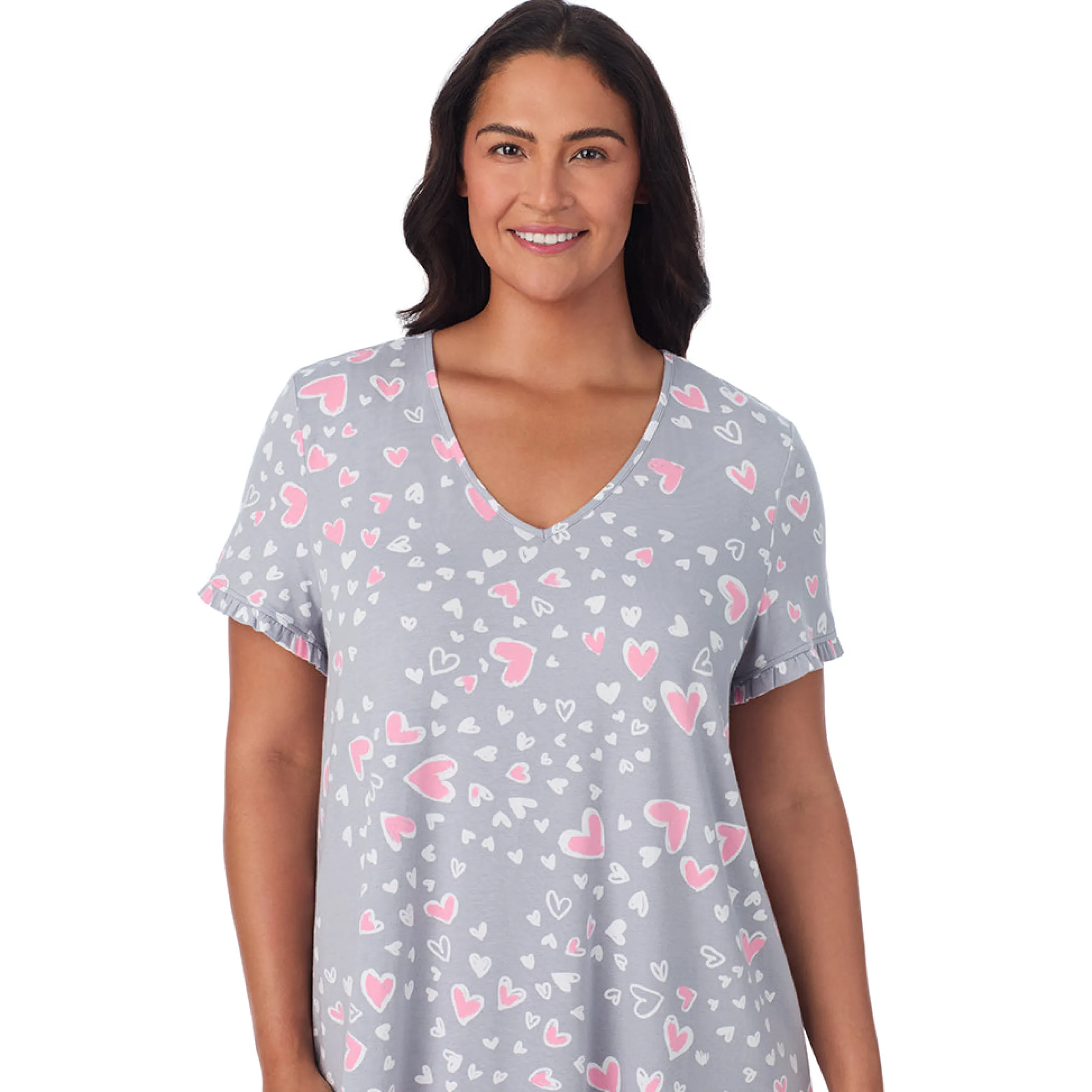 Cotton Rich Ruffled Short Sleeve Sleepshirt PLUS Women Sleepwear|Plus Size