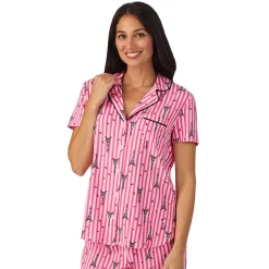 Hot Cotton Rich Short Sleeve Notch Collar Top with Cropped Pant Pajama Set Women Sleepwear