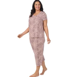 Hot Cotton Rich Short Sleeve Top with Cropped Pant Pajama Set PLUS Women Sleepwear|Plus Size