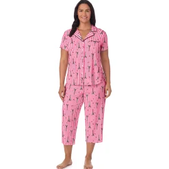 Clearance Cotton Rich Short Sleeve Notch Collar Top with Cropped Pant Pajama Set Women Sleepwear|Plus Size