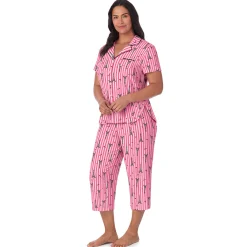 Clearance Cotton Rich Short Sleeve Notch Collar Top with Cropped Pant Pajama Set Women Sleepwear|Plus Size