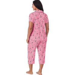 Clearance Cotton Rich Short Sleeve Notch Collar Top with Cropped Pant Pajama Set Women Sleepwear|Plus Size