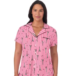 Clearance Cotton Rich Short Sleeve Notch Collar Top with Cropped Pant Pajama Set Women Sleepwear|Plus Size