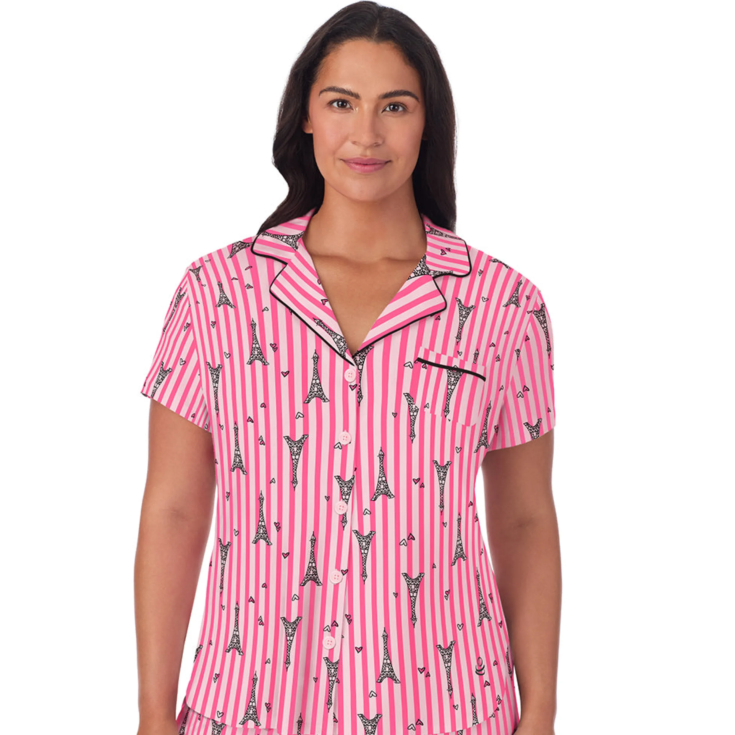 Clearance Cotton Rich Short Sleeve Notch Collar Top with Cropped Pant Pajama Set Women Sleepwear|Plus Size