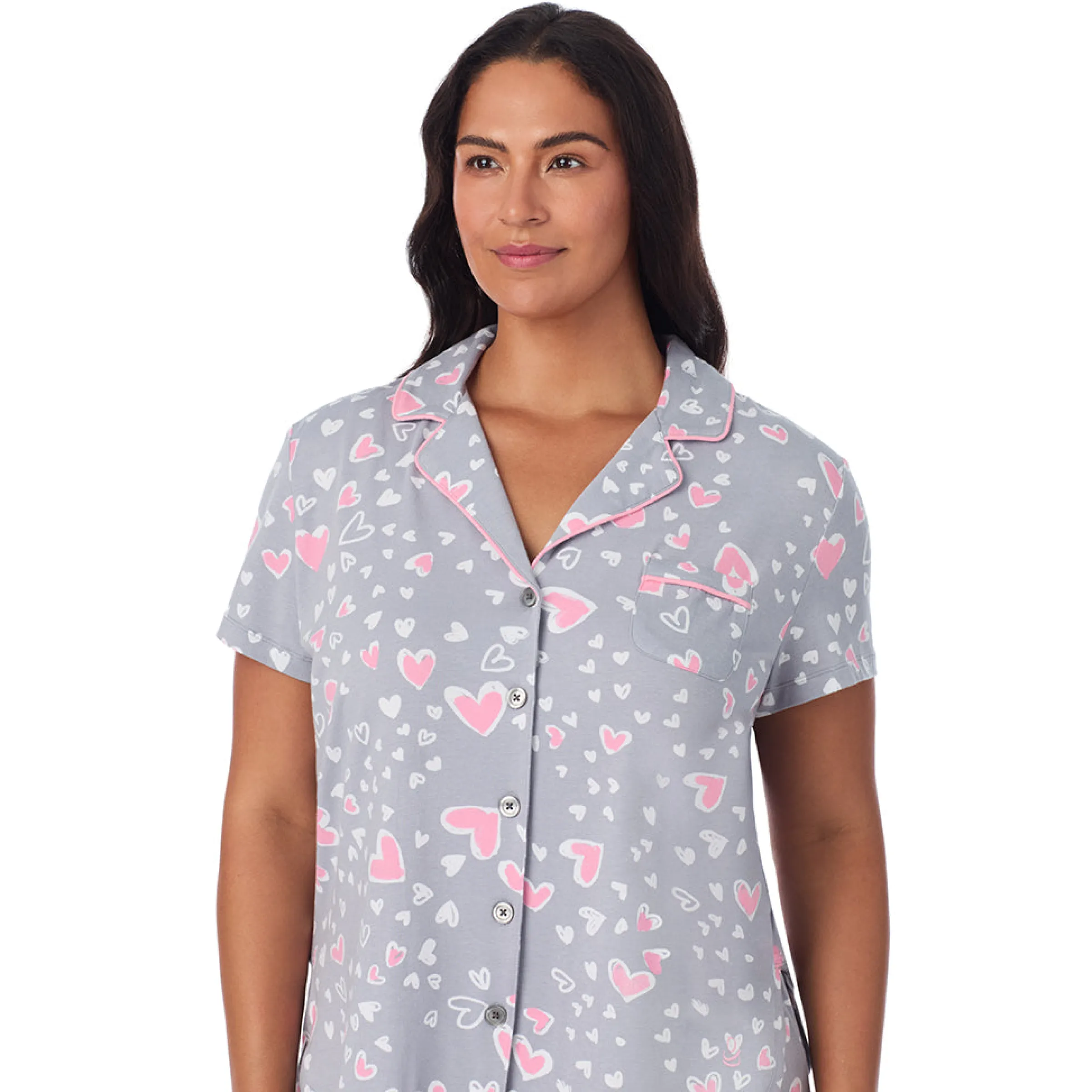 Clearance Cotton Rich Short Sleeve Notch Collar Top with Cropped Pant Pajama Set Women Sleepwear|Plus Size