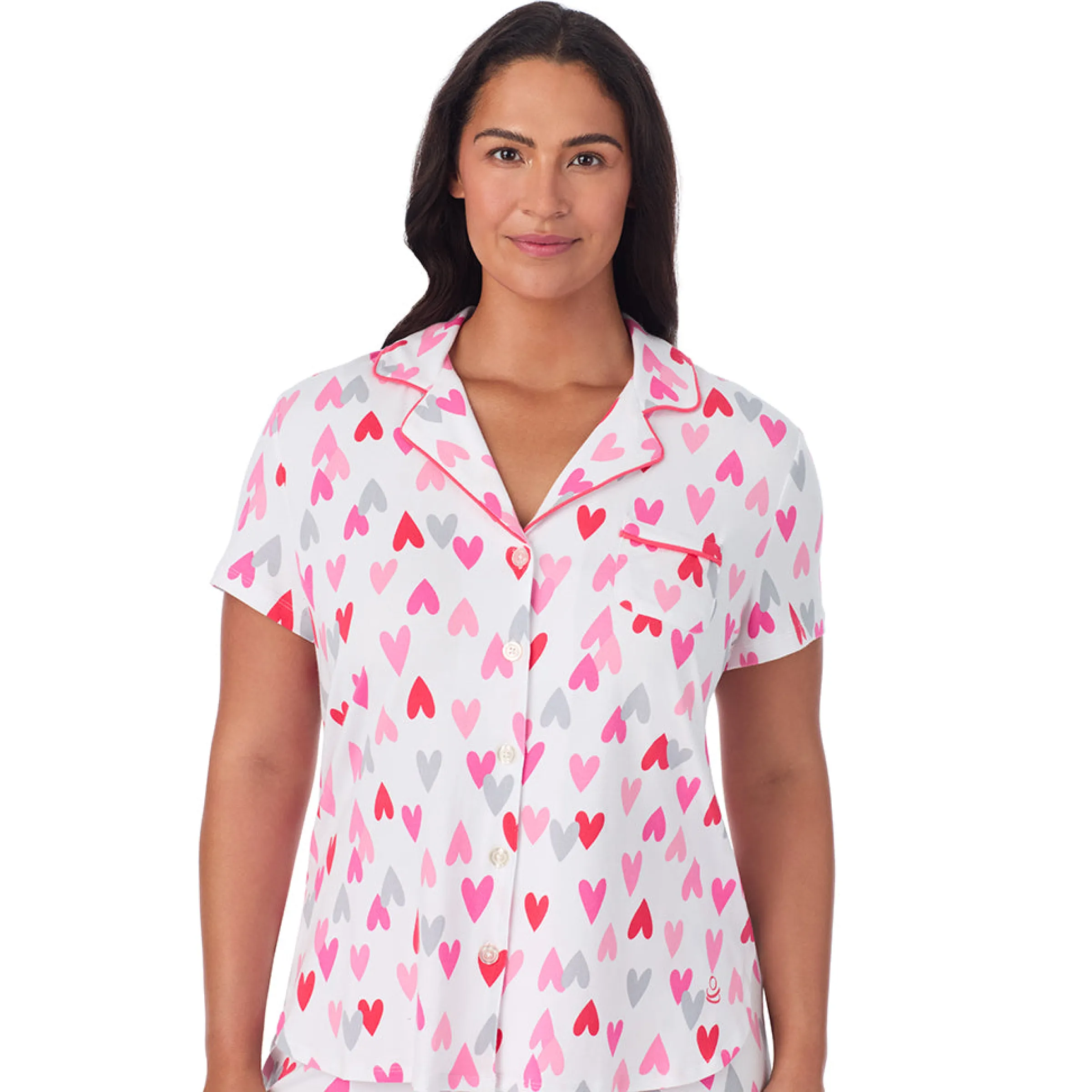 Clearance Cotton Rich Short Sleeve Notch Collar Top with Cropped Pant Pajama Set Women Sleepwear|Plus Size