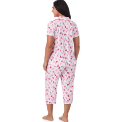 Clearance Cotton Rich Short Sleeve Notch Collar Top with Cropped Pant Pajama Set Women Sleepwear|Plus Size