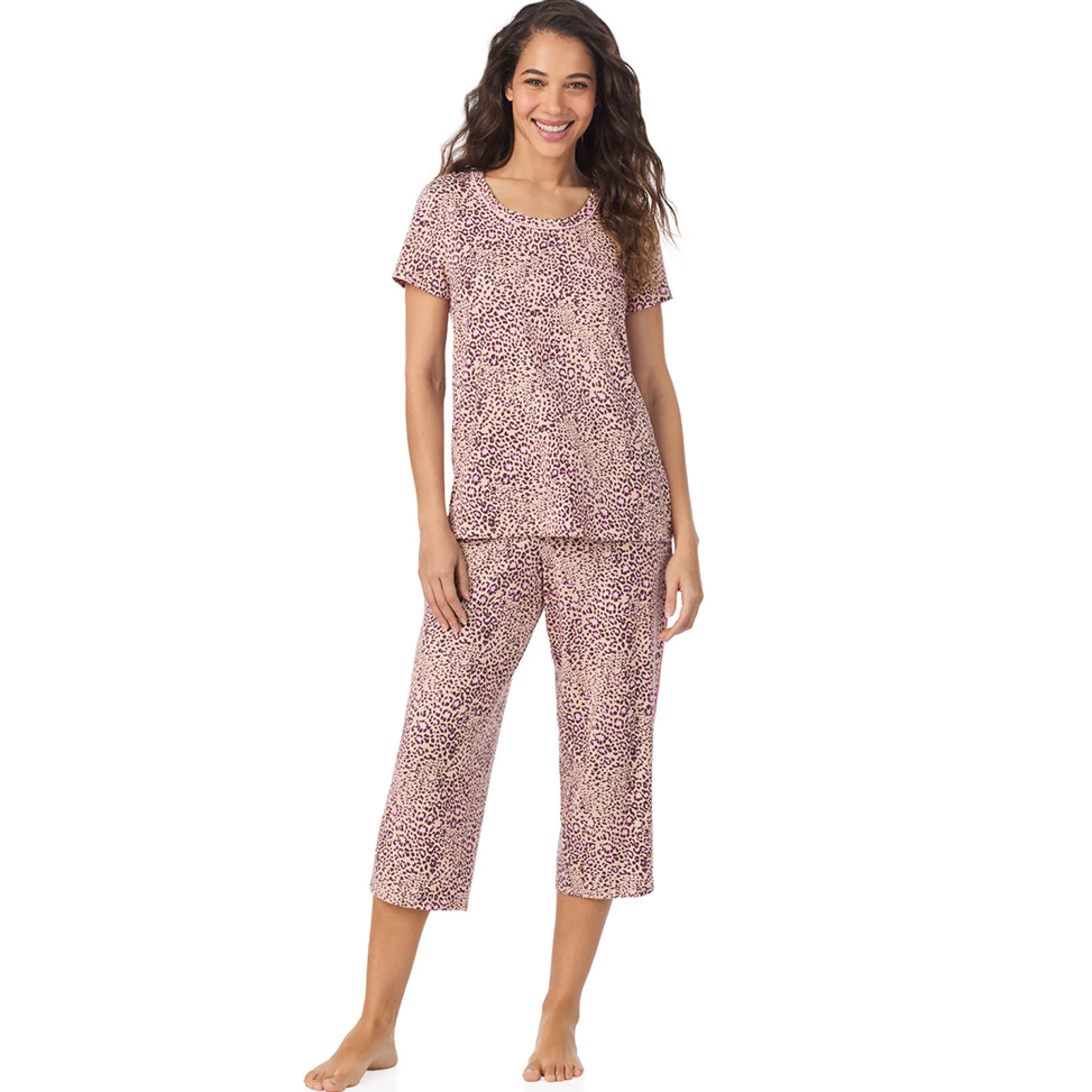 Clearance Cotton Rich Short Sleeve Top with Cropped Pant Pajama Set Women Sleepwear