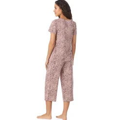 Clearance Cotton Rich Short Sleeve Top with Cropped Pant Pajama Set Women Sleepwear