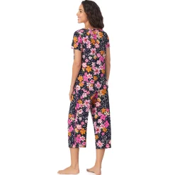 Clearance Cotton Rich Short Sleeve Top with Cropped Pant Pajama Set Women Sleepwear