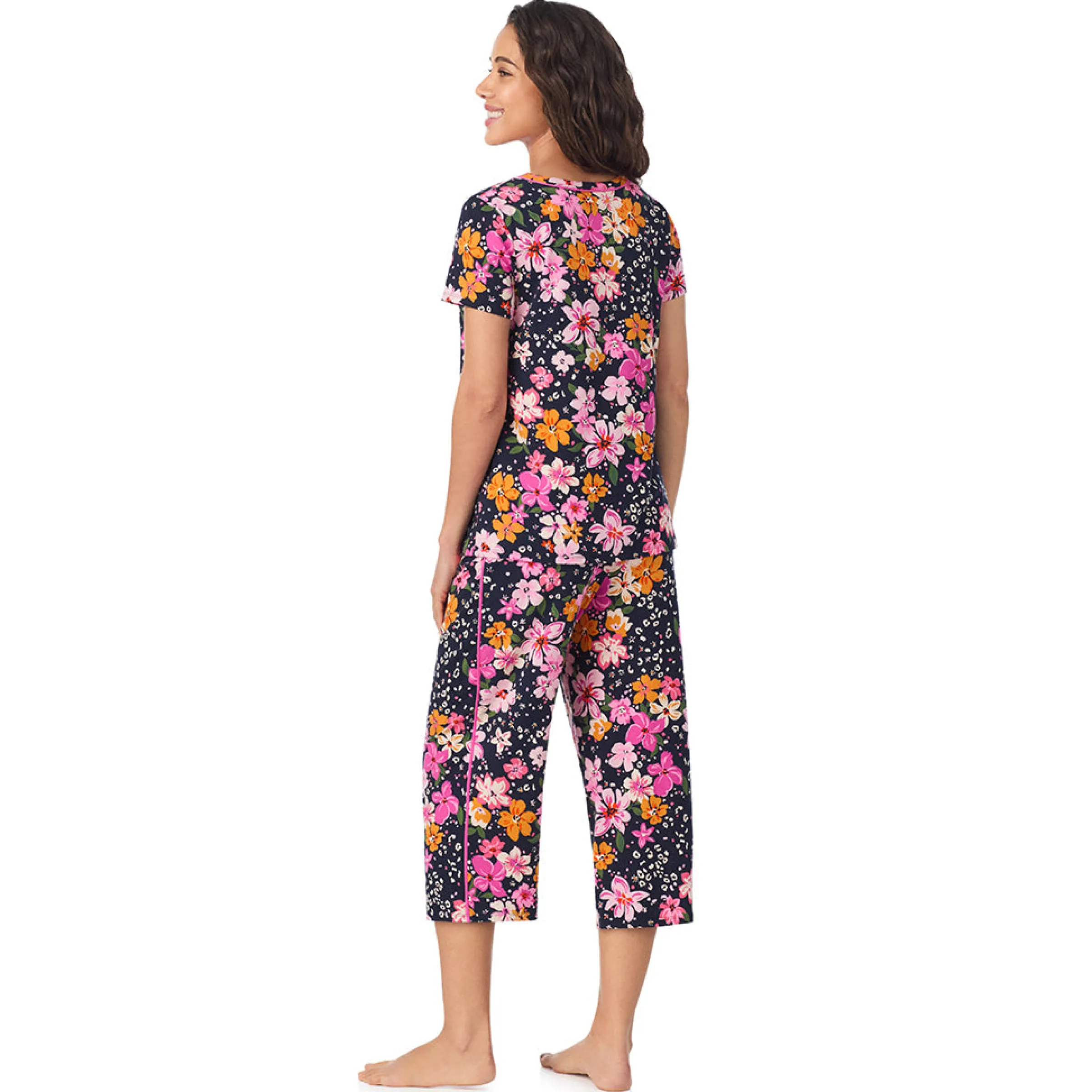 Clearance Cotton Rich Short Sleeve Top with Cropped Pant Pajama Set Women Sleepwear