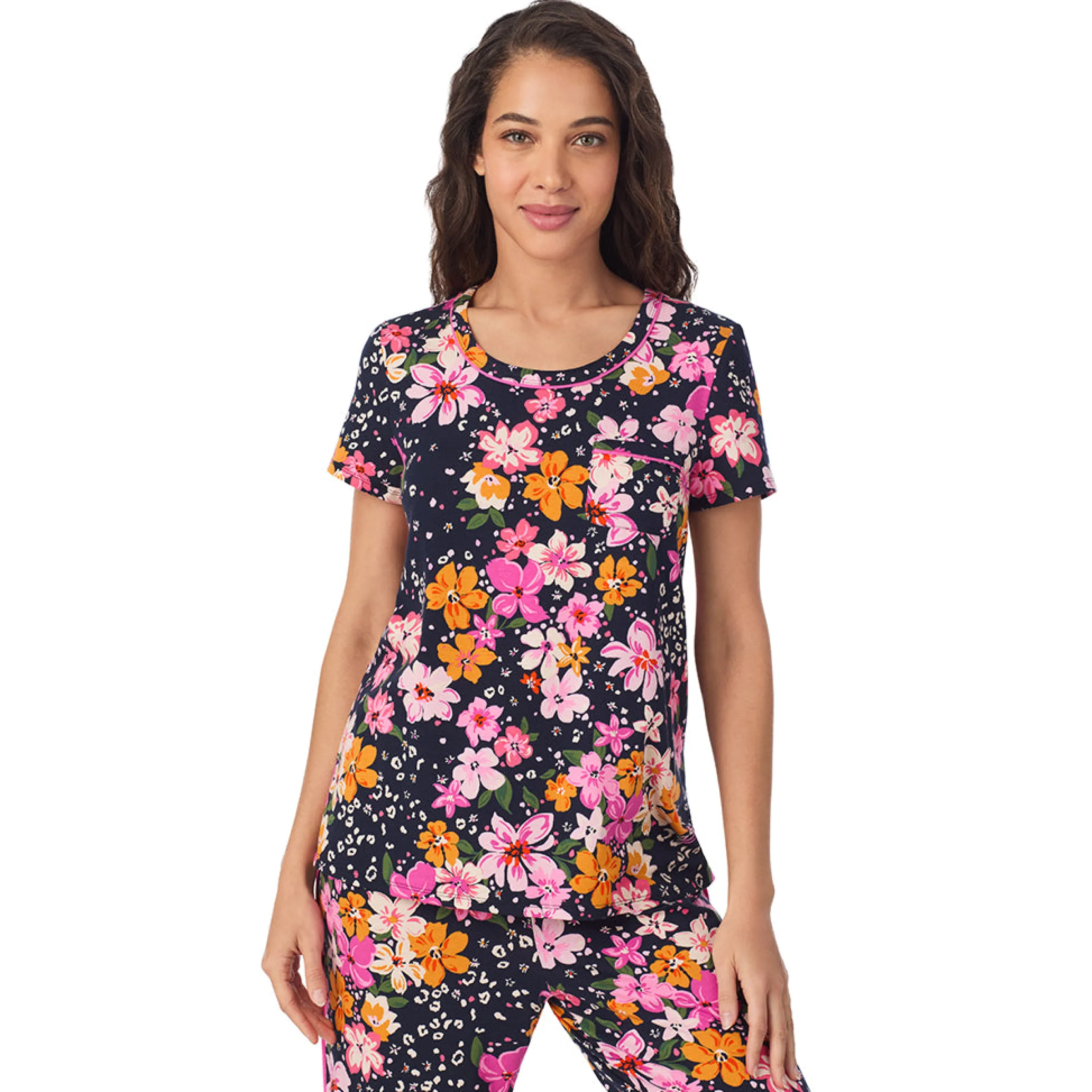 Clearance Cotton Rich Short Sleeve Top with Cropped Pant Pajama Set Women Sleepwear